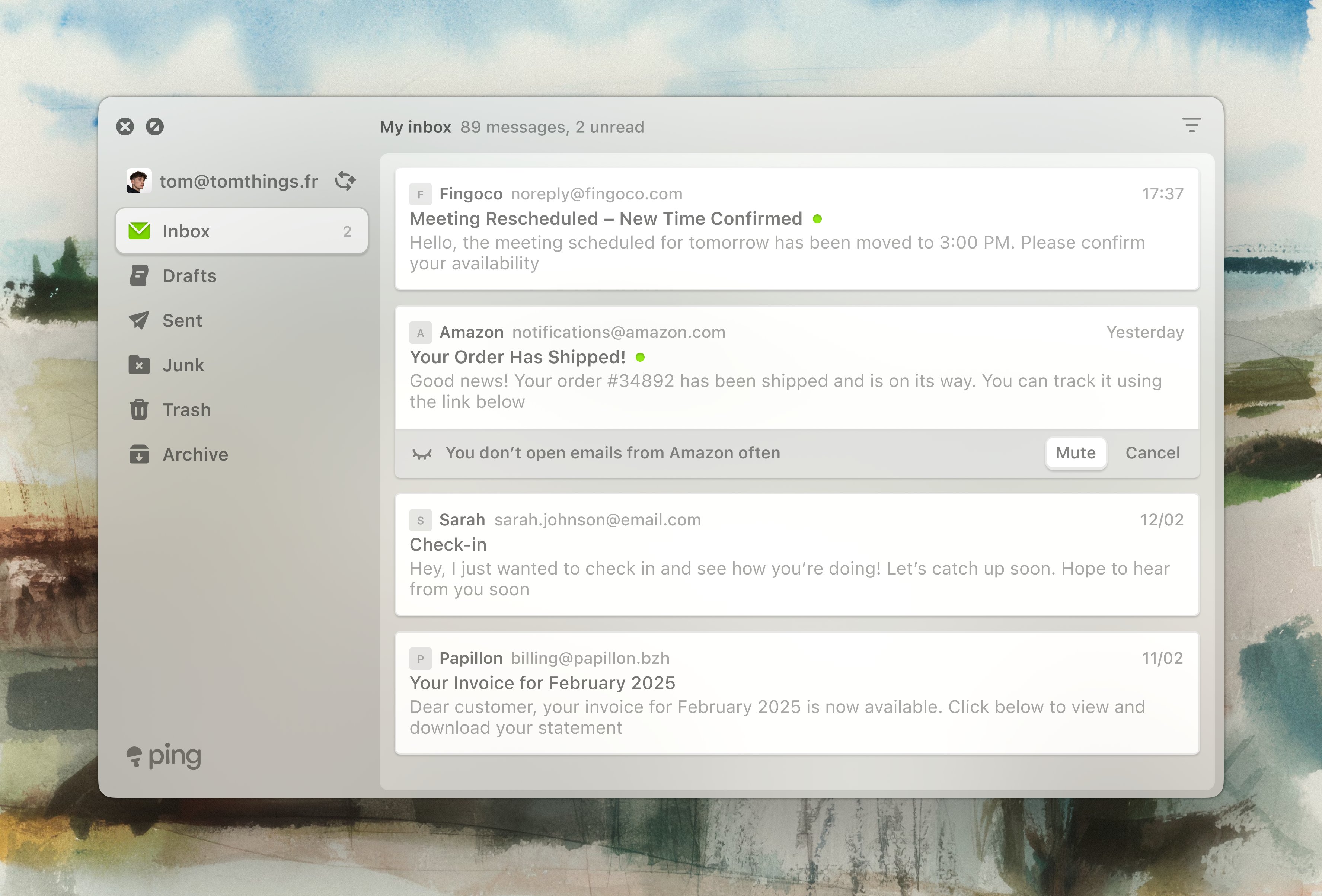 ping inbox tab ui